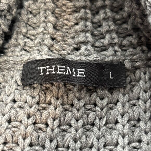 THEME Cardigan Sweater Gray Chunky Open Drape Front Pockets - Picture 8 of 9